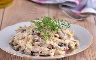 Салат с консервированными или жаренными шампиньонами и ветчиной: рецепт