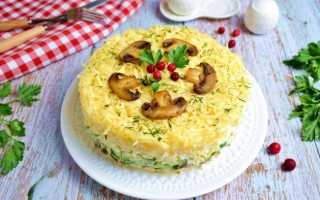 Салат с шампиньонами и курицей и ананасами для пикника