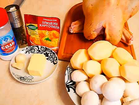 Курица с грибами в духовке, Мясо с картофелем