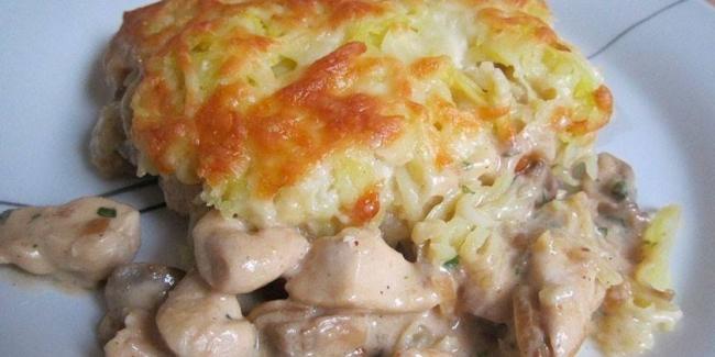 Куриная грудка с грибами и сыром