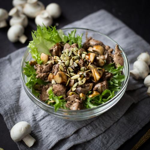 Салат с куриной печенью и грибами - пошаговый рецепт с фото