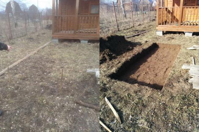 Место и яма для фундамента барбекю из кирпича Место для фундамента