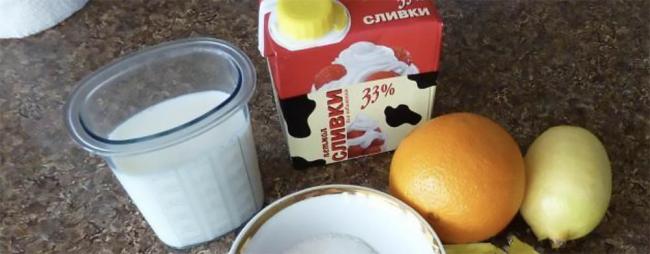 Ингредиенты для приготовления апельсинового маринада Апельсин, лимон, сливки