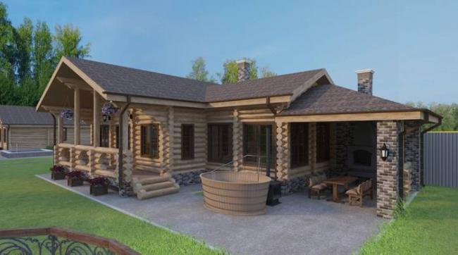 Проект бани из бруса с зоной барбекю Баня из бруса с барбекю