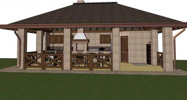 Проект бани-беседки с мангалом, барбекю и печью Баня с мангалом, барбекю и печью