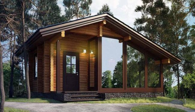 Баня с панорамным стеклом и единой кровлей Баня с панорамными окнами