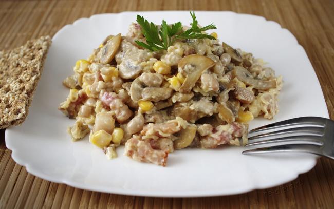 Салат с ветчиной, грибами и сыром - пошаговый рецепт с фотографиями | ne-dieta