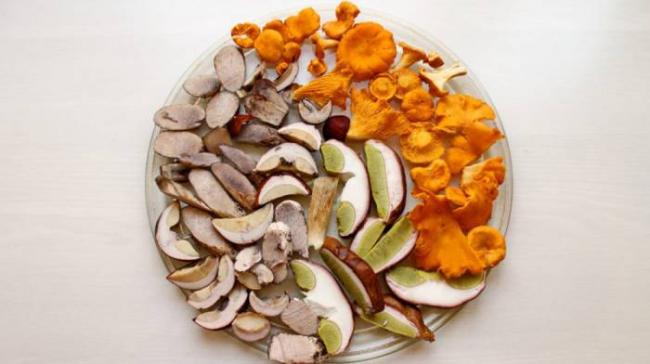 Выкладывание грибов на стеклянную тарелку Грибы на тарелке