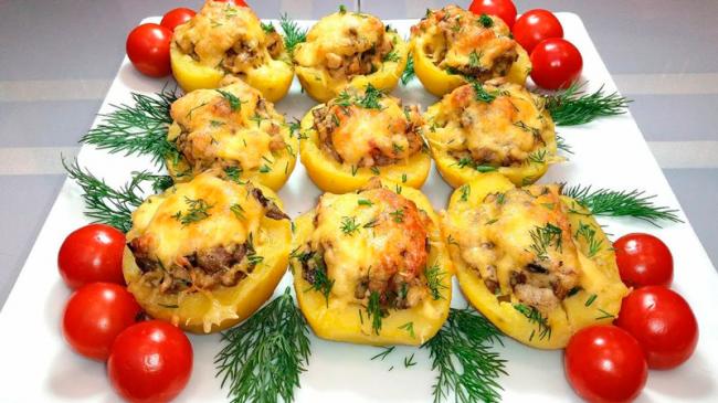 Фаршированные картофельные лодочки Картофельные лодочки