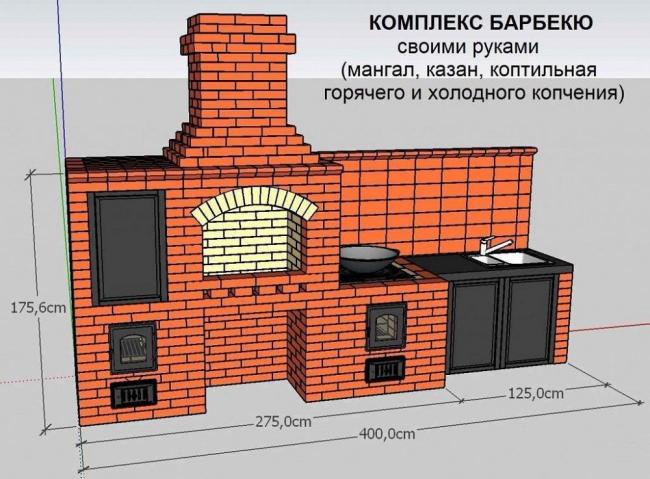 Схема комбинированной коптильни с мангалом  Коптильня с мангалом