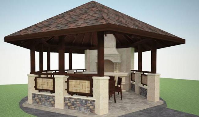 3Д проект кухни-беседки с мангалом Кухня в беседке