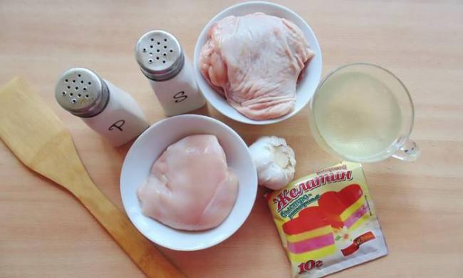 Ингредиенты для приготовления ветчины в пакете Куриное мясо, желатин, специи