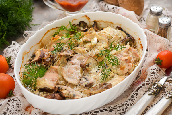 Куриное филе со сливками и грибами в духовке рецепт фото 9