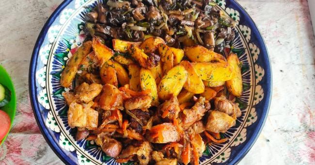 Картофель с грибами и мясом в казане - пошаговый рецепт с фото. Автор рецепта Daniya . - Cookpad
