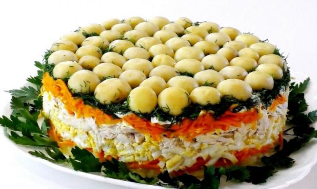 салат с курицей и грибами
