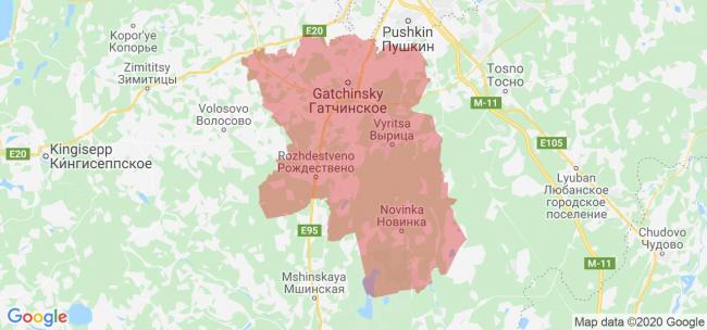 Карта Гатчинского района Ленинградской области с границами