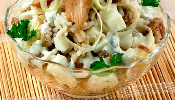 Салат с печенью и грибами