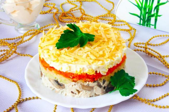 Салат с жареной курицей и грибами рецепт с пошаговым фото - 1000.menu