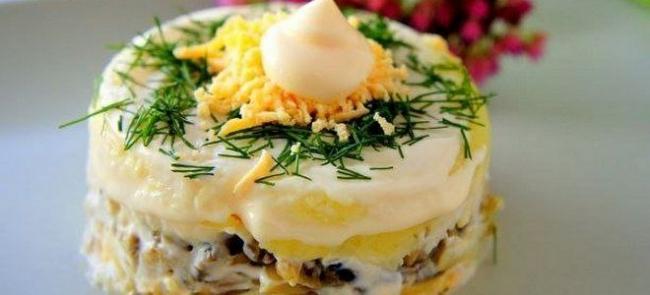 салат дубок с курицей шампиньонами