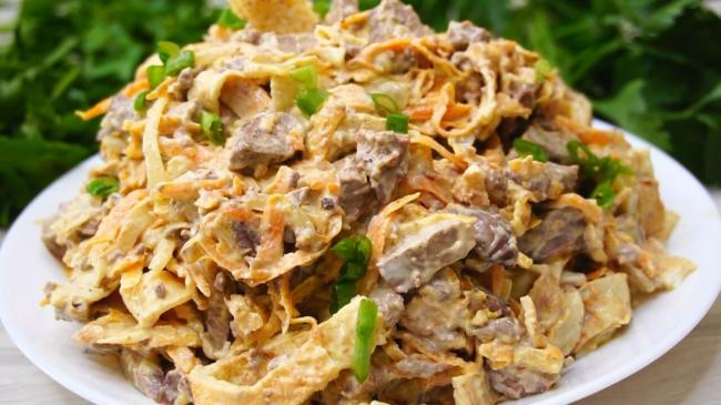 Салат с печенью и грибами