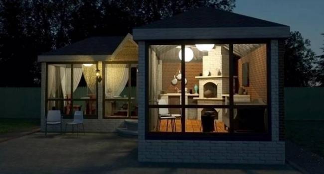 Закрытый тип летней кухни с мангалом Закрытая летняя кухня